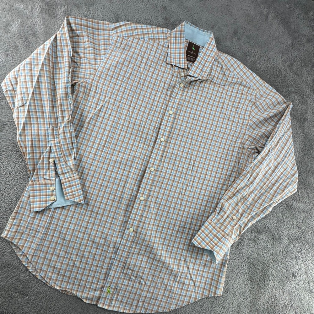 Tailorbyrd Button Down Shirt‎ Mens L Brown Blue EUC Plaid Cotton Long Sleeve